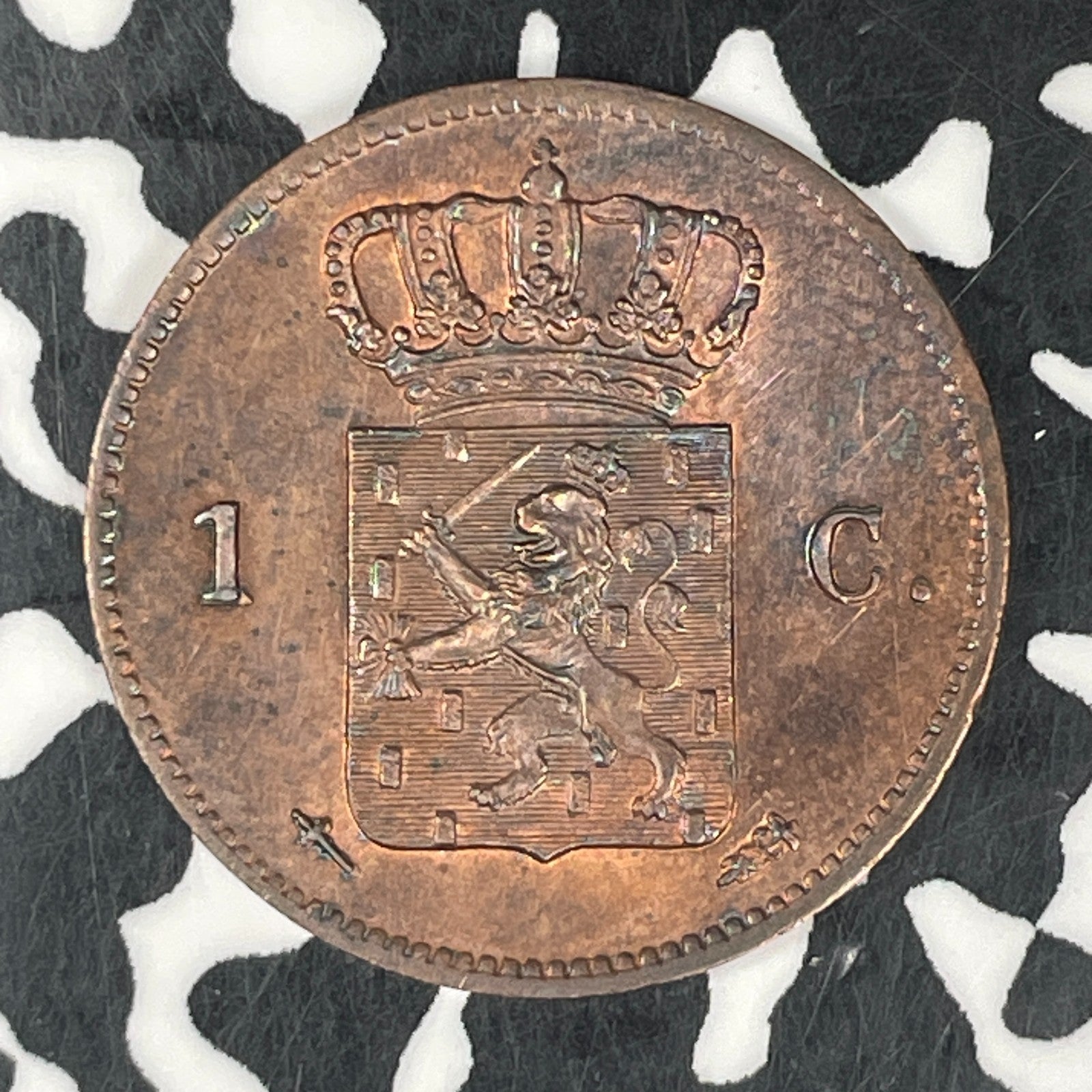 1863 Netherlands 1 Cent Lot#C6717 Beautiful Detail, Old Cleaning