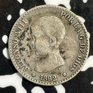 1892 Spain 50 Centimos Lot#E4384 Silver!