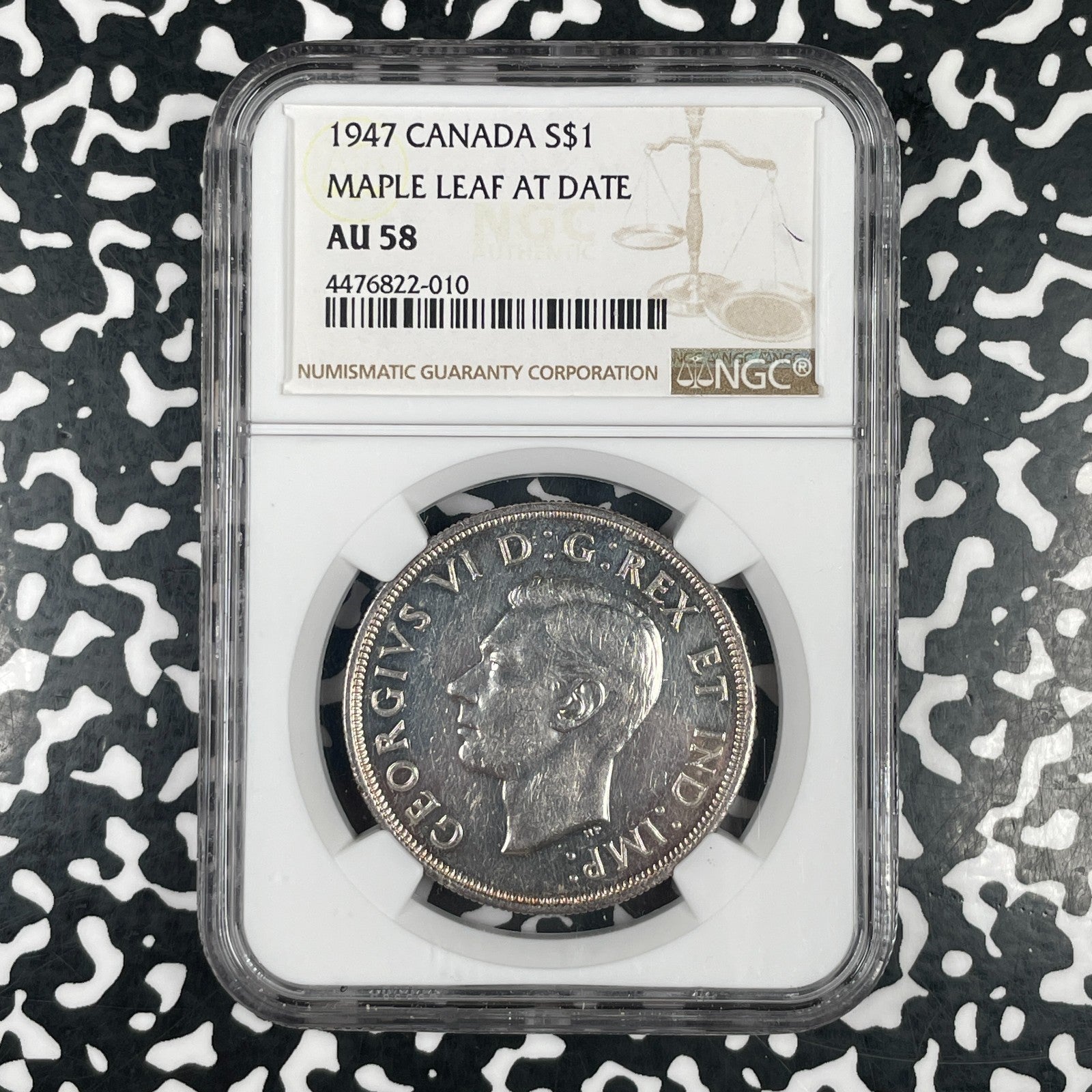 1947 Canada $1 Dollar NGC AU58 Lot#G4013 Silver! Key Date! Maple Leaf At Date