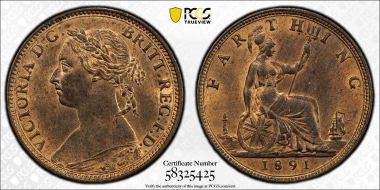 1891 Great Britain Victoria Farthing PCGS MS64RB Lot#G3593 Choice UNC! S-3958