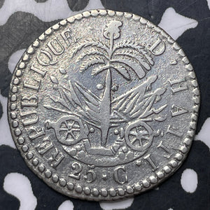 AN 28 (1831) Haiti 25 Centimes Lot#MK374 Silver! Cleaned, KM#18.1
