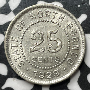 1929-H British North Borneo 25 Cents Lot#JM7805 Silver! High Grade! Beautiful!