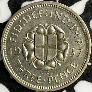 1937 Great Britain 3 Pence Threepence Lot#D8936 Silver! Proof! KM#848