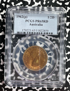 1962-(P) Australia 1/2 Penny PCGS PR65RD Lot#G861 Gem BU! Proof! 1,064 Minted