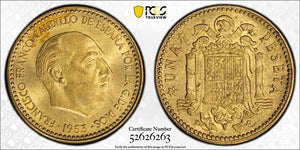 1953 (54) Spain 1 Peseta PCGS MS64 Lot#G986 Choice UNC! Key Date!
