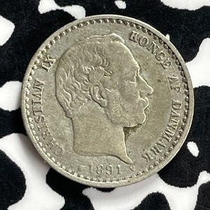 1891 Denmark 10 Ore Lot#T9801 Silver!