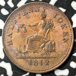 1812 Lower Canada Thomas Halliday 1/2 Penny Token Lot#JM7069 Nice!