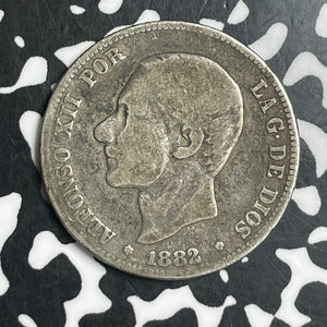 1882 Spain 2 Pesetas Lot#T6720 Silver!