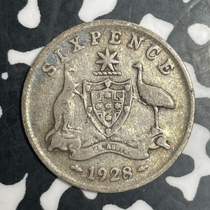 1928 Australia 6 Pence Sixpence Lot#T3338 Silver!