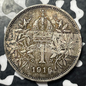 1916 Austria 1 Corona Lot#E6526 Silver! High Grade! Beautiful!