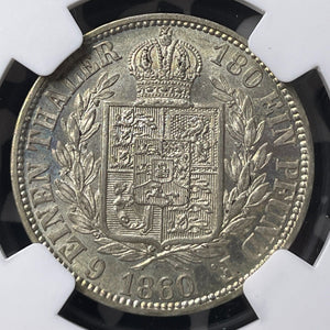 1860-B Germany Hannover 1/6 Thaler NGC MS62 Lot#G8904 Silver! Nice UNC!