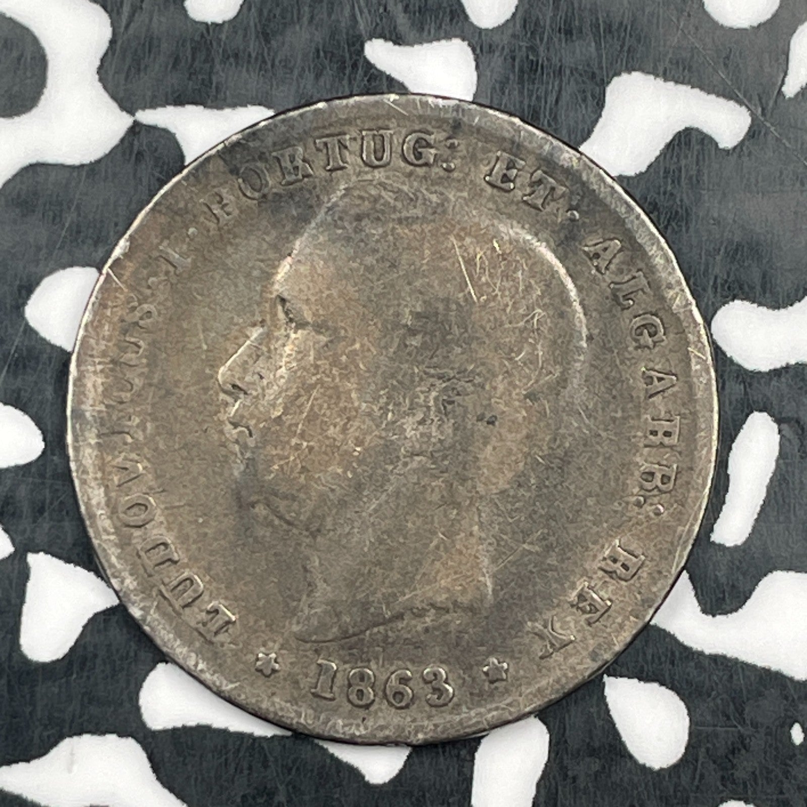 1863 Portugal 200 Reis Lot#N1121 Silver! Low Mintage