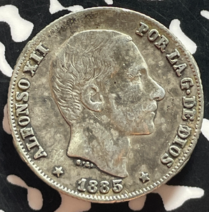 1885 Spanish Philippines 20 Centavos Lot#T4667 Silver!