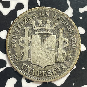 1869 Spain 1 Peseta Lot#T1853 Silver!