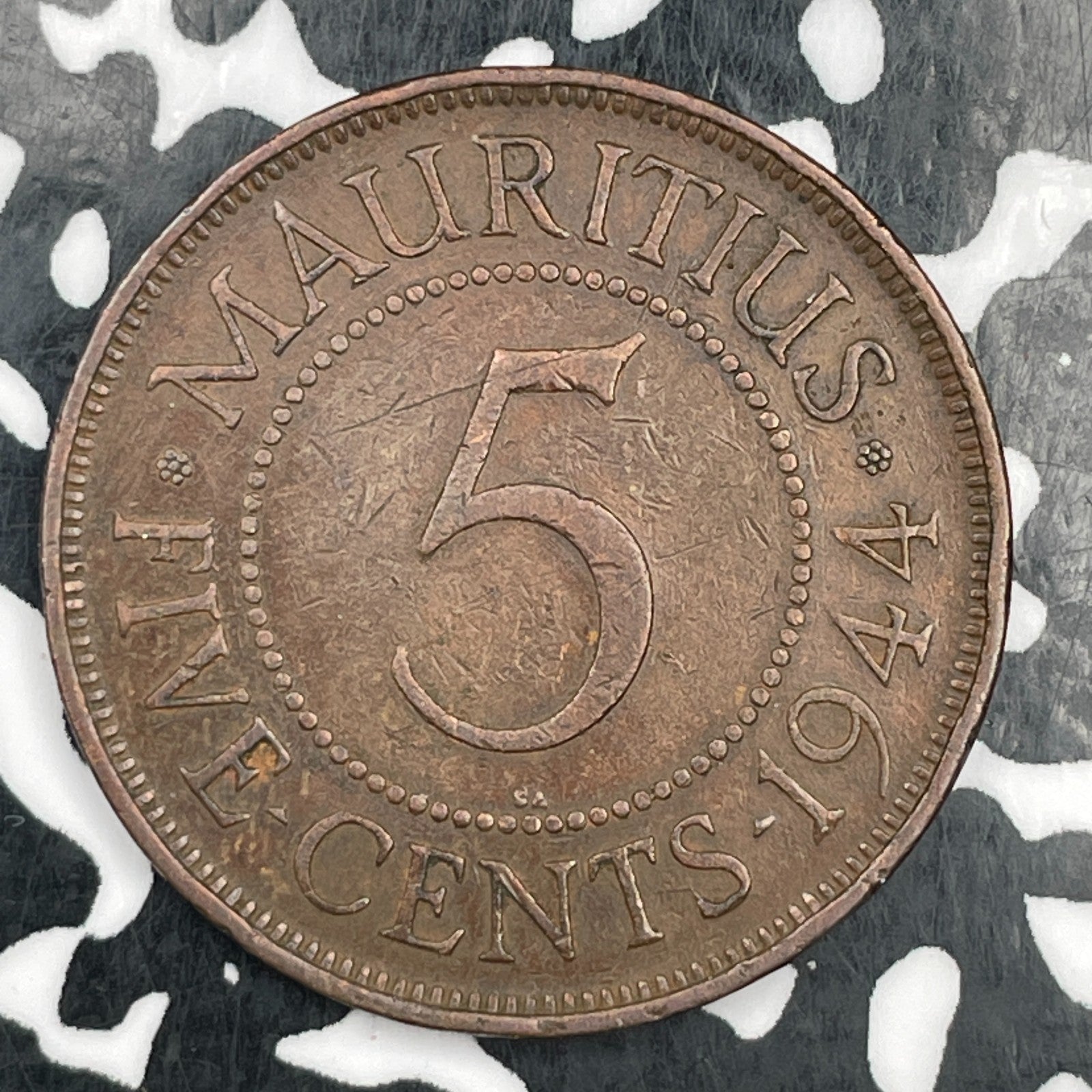 1944 Mauritius 5 Cents Lot#F9293