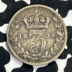 1894 Great Britain 3 Pence Threepence Lot#T9438 Silver!