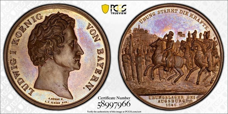 1846 Germany Bavaria Augsburg Military Training Medal PCGS MS65 Lot#G4086 Gem BU