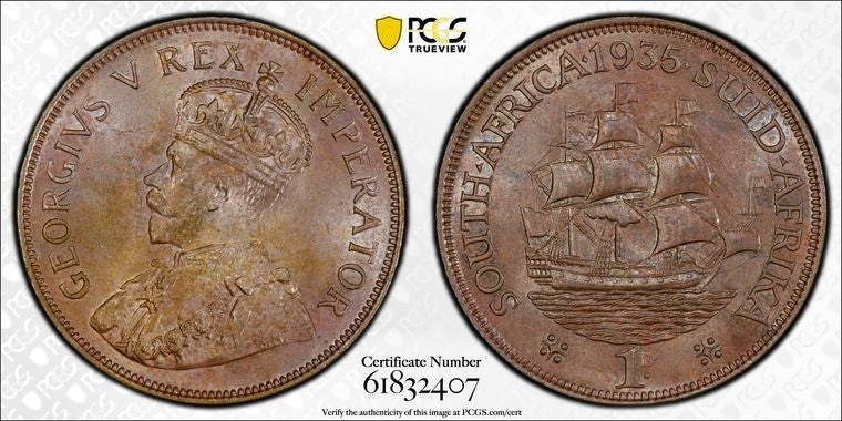 1935 South Africa 1 Penny PCGS MS64BN Lot#G3429 Choice UNC!