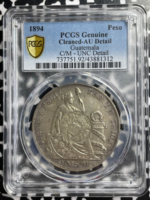 1894 Guatemala 1 Peso C/S On 1889 Peru 1 Sol PCGS AU Detail Lot#MK91 Silver!
