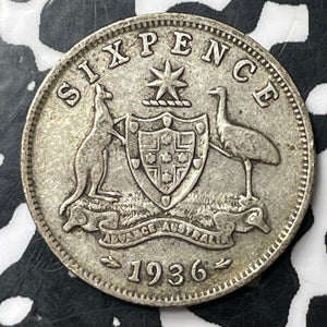 1936 Australia 6 Pence Sixpence Lot#E9462 Silver!