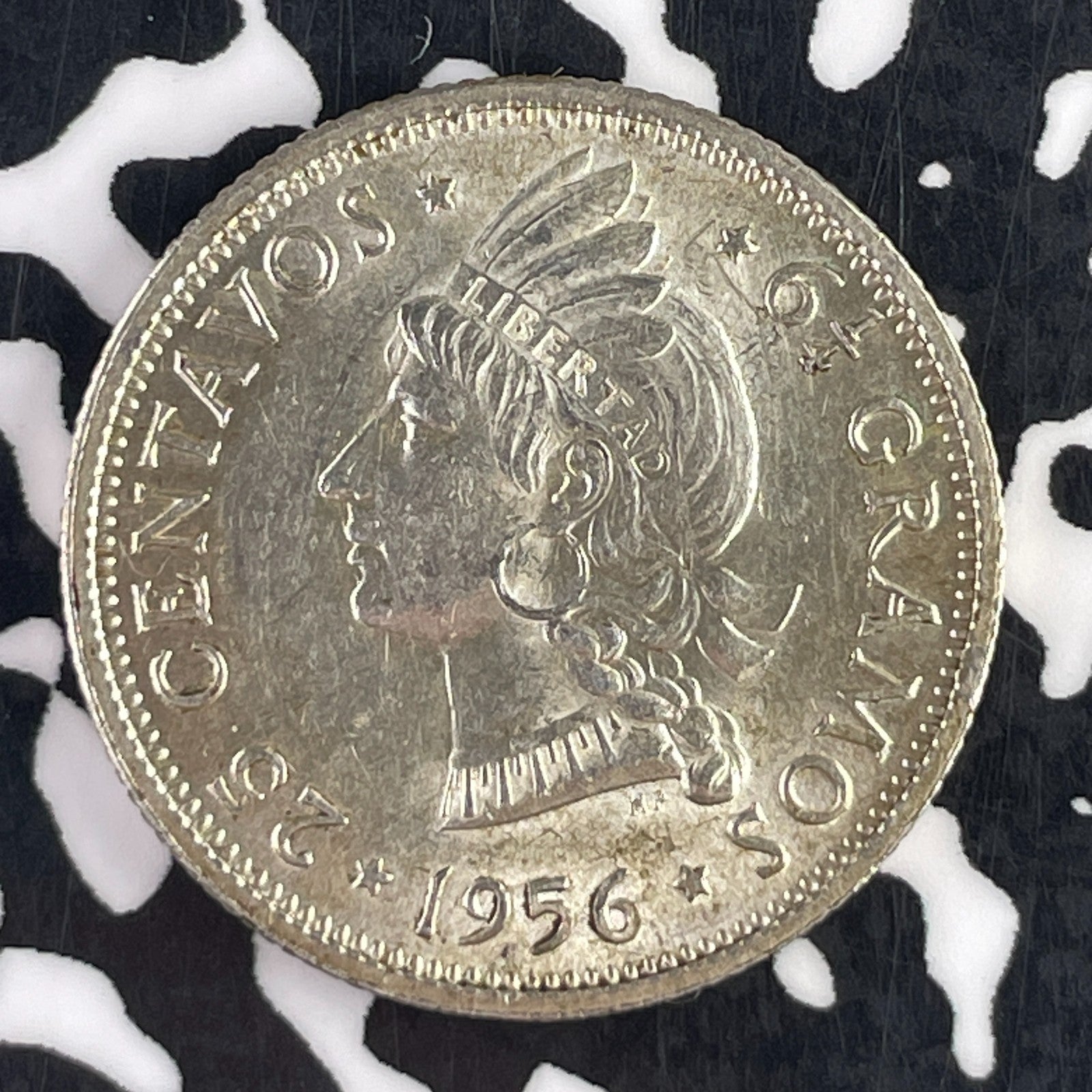1956 Dominican Republic 25 Centavos Lot#F2496 Silver! High Grade! Beautiful!