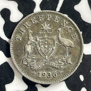 1936 Australia 3 Pence Threepence Lot#C0795 Silver!