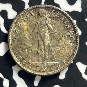 1944-D U.S. Philippines 20 Centavos Lot#C0826 Silver! High Grade! Beautiful!