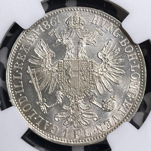 1861-A Austria 1 Florin NGC MS63 Lot#G9577 Silver! Choice UNC!