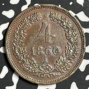 1860-A Austria 4 Kreuzer Lot#E6268 Nice Detail, Rim Damage