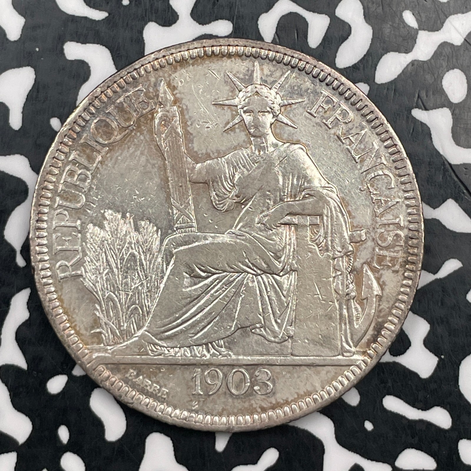 1903-A French Indo-China 1 Piastre Lot#JM1841 Large Silver!