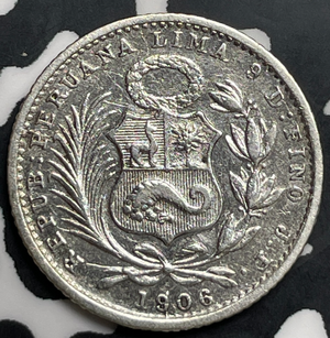 1906 Peru 1 Dinero Lot#T9860 Silver!