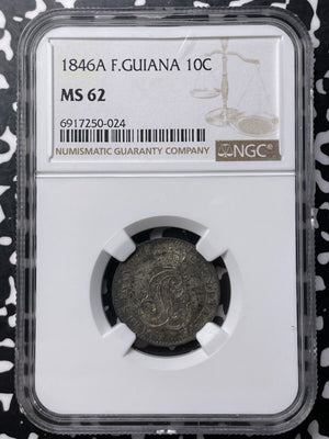 1846-A French Guiana 10 Centimes NGC MS62 Lot#G9529 Nice UNC!