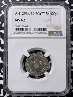AH 1293 Year 29 (1903) Egypt 5/10 Qirsh NGC MS62 Lot#G9536 Nice UNC!