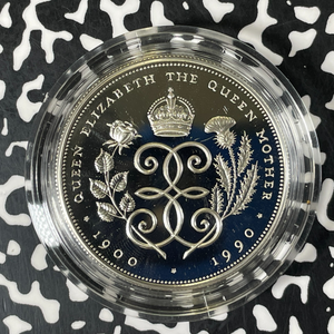 1990 G.B. Queen Mother 90th £5 Pounds Lot#B2542 Silver! Proof! W/ Box & C.O.A.