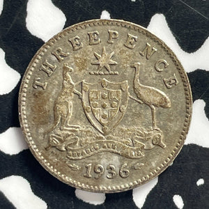 1936 Australia 3 Pence Threepence Lot#C0797 Silver!