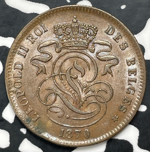1870 Belgium 2 Centimes Lot#C0336 High Grade! Beautiful!