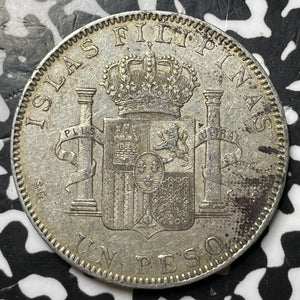 1897 Spanish Philippines 1 Peso Lot#JM7980 Large Silver! Nice!