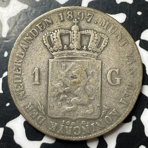 1897 Netherlands 1 Gulden Lot#E9550 Silver!