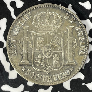 1885/3 Spanish Philippines 50 Centavos Lot#T4680 Silver!
