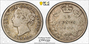 1875-H Canada 10 Cents PCGS VF20  Lot#G882 Silver! Key Date!