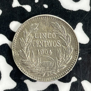1904 Chile 5 Centavos Lot#C1159 Silver! High Grade! Beautiful!