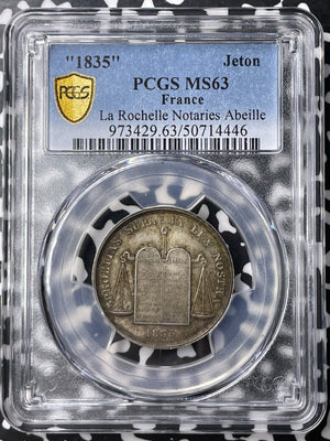 "1835" France Notaries Of La Rochelle Jeton PCGS MS63 Lot#G9437 Silver!