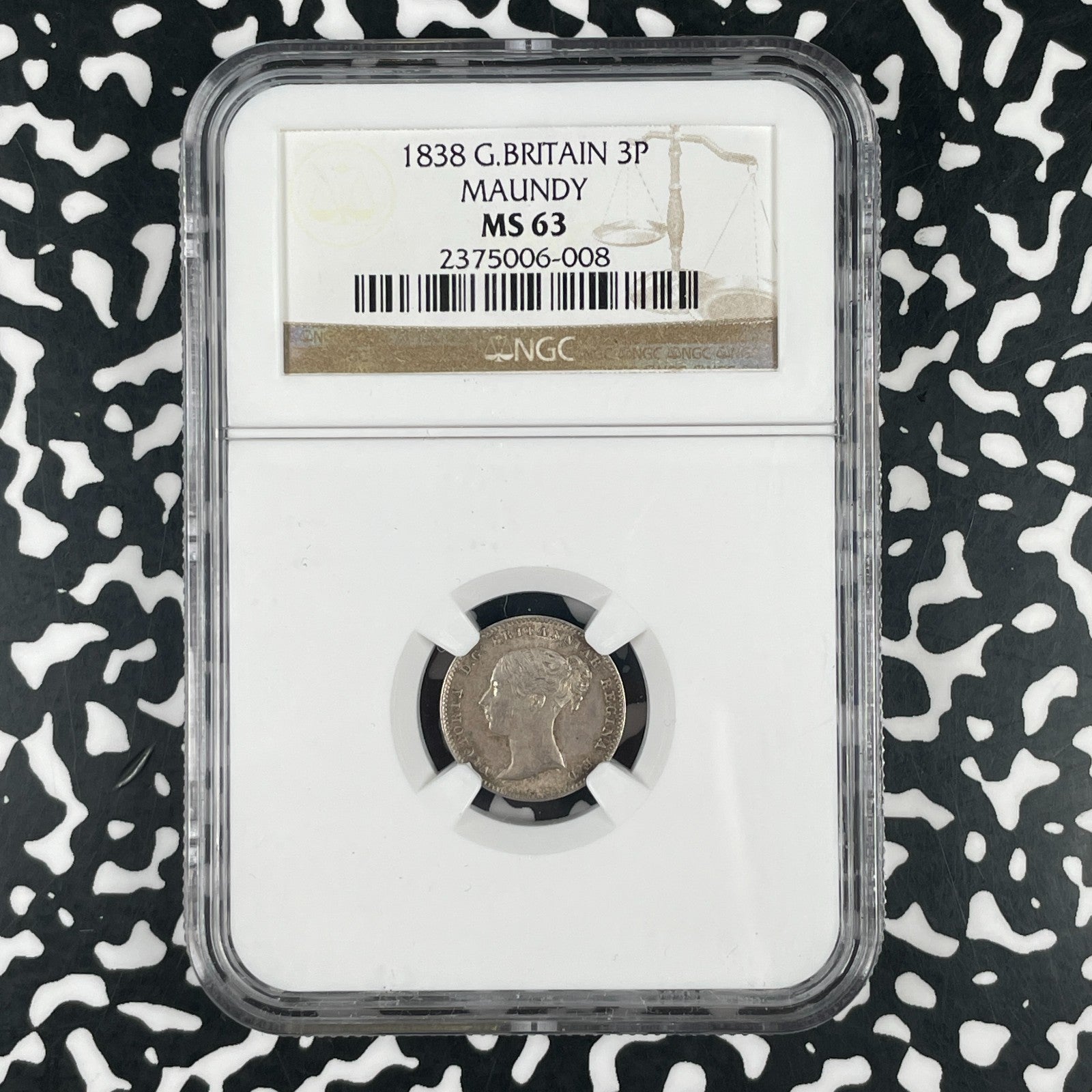 1838 Great Britain Victoria Maundy 3 Pence NGC MS63 Lot#G3388 Silver!