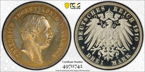 1910-E Germany Saxony 3 Mark PCGS PR62 Lot#G9411 Silver! Proof! J-135