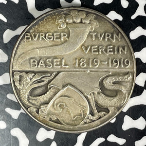 1919 Switzerland Basel Gymnastics Club Centennial Medal Lot#JM9245 Silver! 35mm