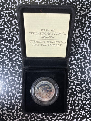 1986 Iceland Banknotes Anniversary 500 Kronur Lot#B2790 Silver! With Case