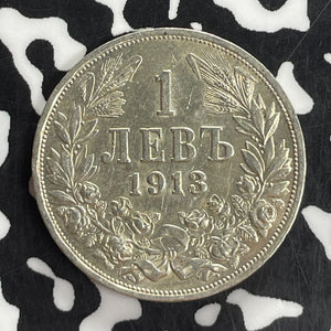 1913 Bulgaria 1 Lev Lot#T8133 Silver! High Grade! Beautiful!