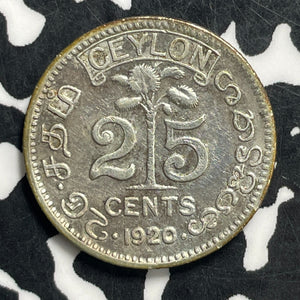 1920 Ceylon 25 Cents Lot#C0551 Silver!