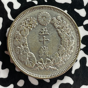 (1906) Japan 50 Sen Lot#T7502 Silver! Cleaned