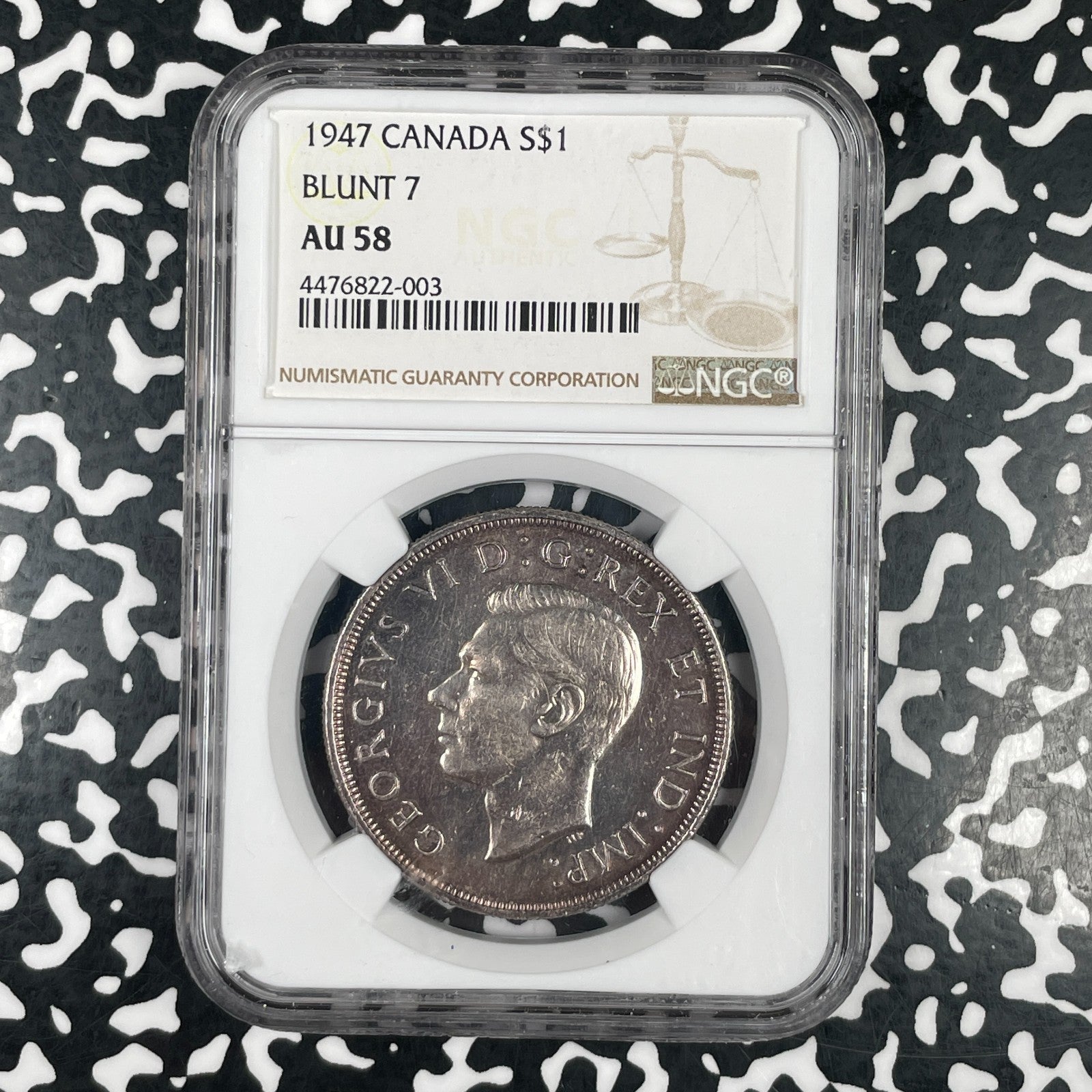 1947 Canada $1 Dollar NGC AU58 Lot#G4012 Silver! Blunt '7'